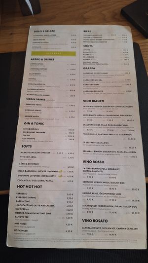 Menu at ANGELINI in Niedersachsen