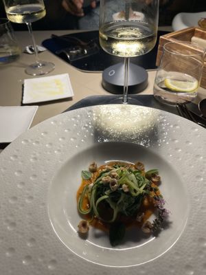 2. courgette spaghetti with tomato sauce and hazelnuts  at Terracrua Restaurant in Sardegna