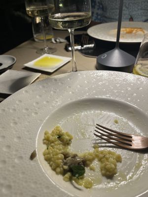 4. fregola pasta with seaweed, apple and aubergine ‘caviar’
(So excited forgot to take until nearly finished!)  at Terracrua Restaurant in Sardegna