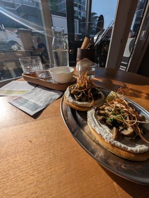 Mushroom bagel nduja cashew cream cheese at Opus Coffee Brewers in Wollongong