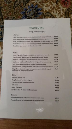 menu at Blue Ginger in Birmingham