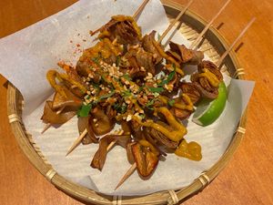 Mushroom & yuba satay skewers at Sunami 蔬納米  in New Taipei City