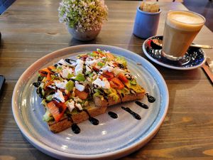 Strawberry Sunshine and oat latte at Clean Heart Coffee & Organics in London