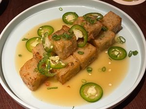Pickled chili pepper radish cakes at Foldie in Taipei