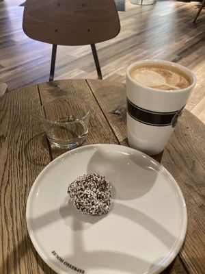 chocolate ball (some say vegan other house not, but no egg or milk etc)  at Espresso House in Steinkjer