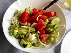 Tomato-Cucumber Salad at The Koutsouro in Methoni