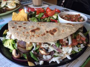Open panino with spelt bread at Chirimoya Healthy Food Station in Fuengirola