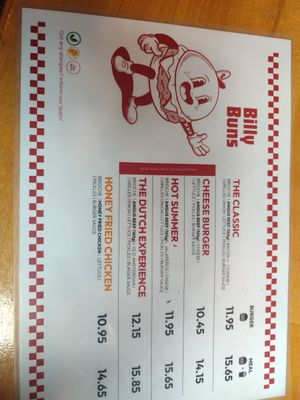 Food menu at Billy Buns 1 | Damrak in Noord-holland