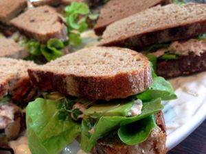 A typical German 'Stulle' (sandwich) on organic, wholewheat bread with avocado, fresh salad, cress and a home-made tuna-paste (tuna from sustainable fishing!) at El Naturista in Frankfurt