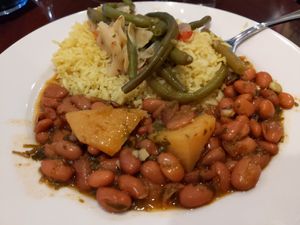 3 options from the lunch buffet at Upohar Vegetarian Restaurant in Lancaster