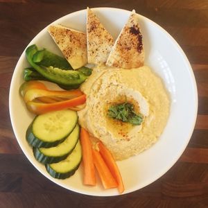 Hummus platter at Upohar Vegetarian Restaurant in Lancaster