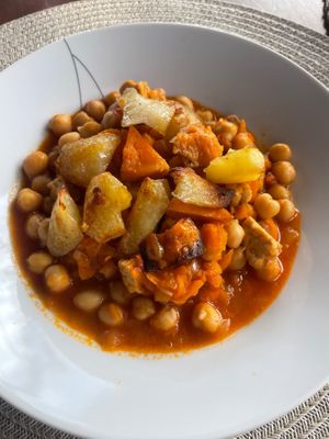 Vegan version of “ropavieja” a chickpeas stew at Private Chef - Emotional Vegan Food in Lanzarote