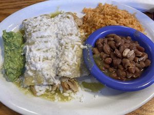 PB enchiladas rancheras (comes with guacamole and vegan sour cream)  at Las Anitas in Los Angeles