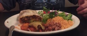 Soy burrito, enchiladas , beans and rice  at Las Anitas in Los Angeles