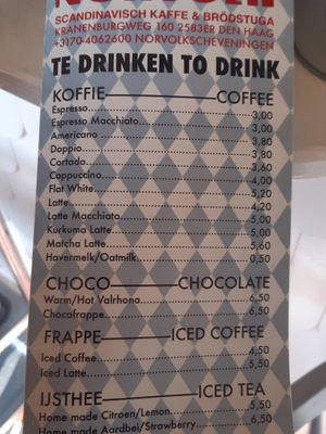 Coffee menu at Norvolk in Zuid-holland
