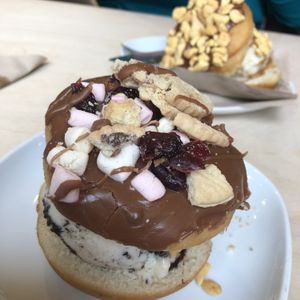 Rocky road doughnut with cookie ice cream   at Considerit in Edinburgh