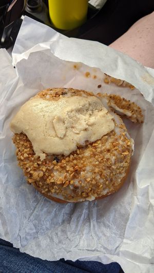 Frosting melted a little bit! Hazelnut cream doughnut (£2.80 takeaway) at Considerit in Edinburgh