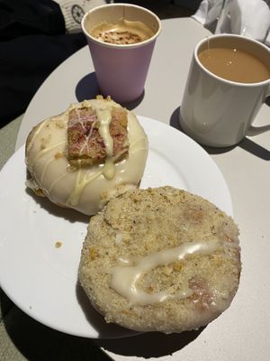 White choc raspberry blondie and apple crumble doughnuts   at Considerit in Edinburgh