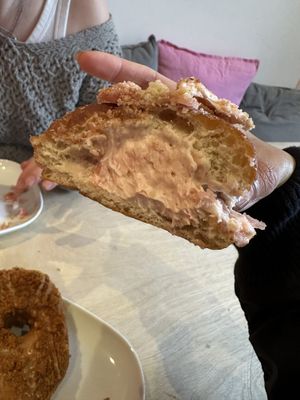 Interior of strawberry cheesecake donut  at Considerit in Edinburgh