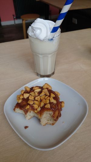 Honeycomb donut and coconut milkshake at Considerit in Edinburgh