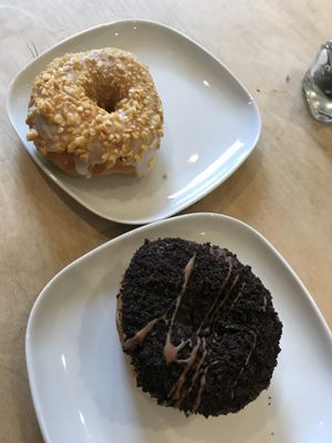 White chocolate and honeycomb and chocolate Oreo doughnuts at Considerit in Edinburgh