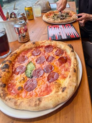 vegan Pizza Peperoni & vegan Pizza Parmigiano at The Pizzeria in Fort William