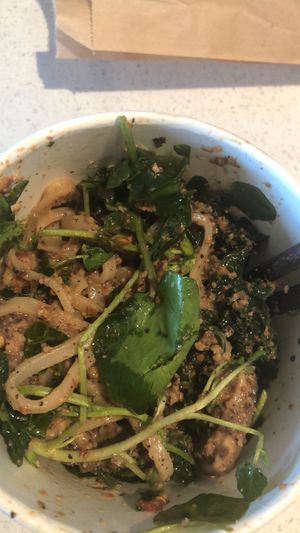 Hazelnut sauce noodles  at Harvest Community Foods in Vancouver