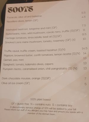 Menu changes a little every couple of weeks at Soots  in Manchester