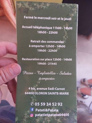 Carte at PATATI & PATATA in Nouvelle-aquitaine