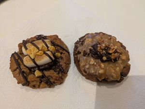 S'mores cookie and peanut butter/caramel/chocolate cookie at The After School Cookie Club - Mayfair in London