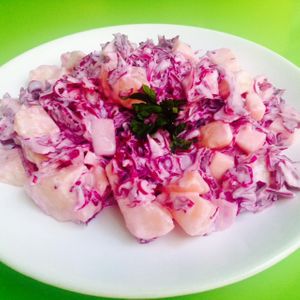 Yummy potato, red cabbage, apple salad at Peas and Love in Budapest