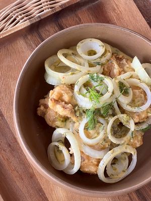 mello plant-based chicken with orange sauce at Mello in Bangkok