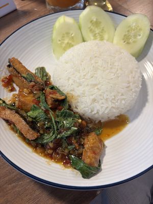 Fish sweet chili and rice  at Mello in Bangkok