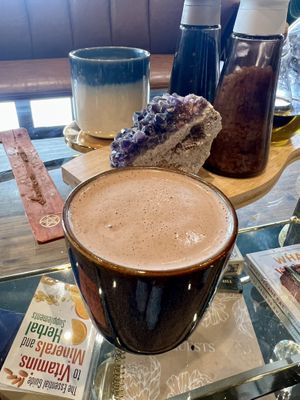 Warm moon: cocoa with coconut milk and date syrup   at Detox Lounge in Inverness