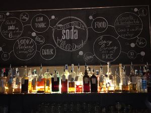 Cocktail bar and menu at Soda in Alba