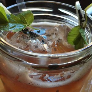 Gin, cherry, sea salt, charred celery at Soda in Alba