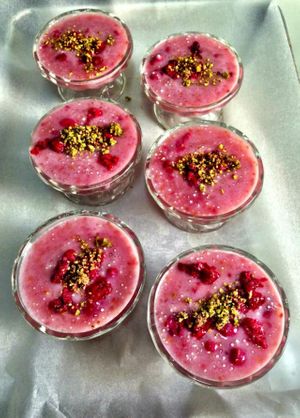 Raspberry pistachio tapioca pudding  at Yuli's Lunch Box in Haifa
