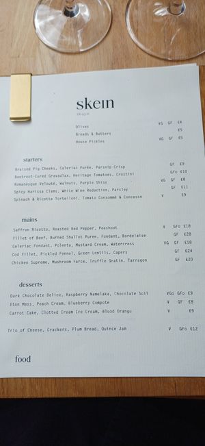 Small menu, but vegan options marked at skein in Nottingham
