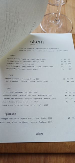 Well labelled wine list at skein in Nottingham
