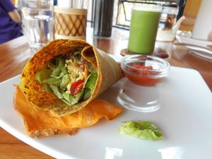 "Bacon and Egg" Burrito with Tomato-Salsa at The Seeds of Life in Ubud