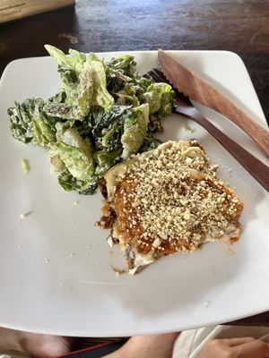 Moussaka with caesar side salad  at The Seeds of Life in Ubud