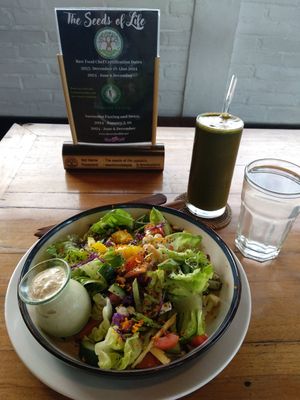 Veggie salad and freshly squeezed juice at The Seeds of Life in Ubud