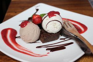 Healthy breakfast brownie with ice cream. Heaven. at The Seeds of Life in Ubud