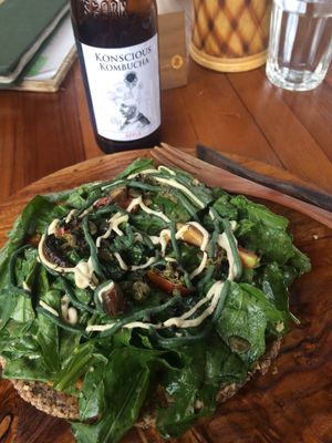 Vegan pizza and kombucha at The Seeds of Life in Ubud