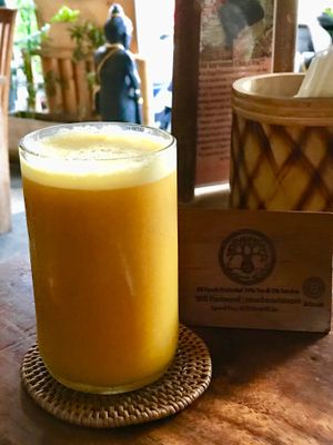 Fresh juice ( orange, pineapple, carrot, ginger, tumeric )  at The Seeds of Life in Ubud