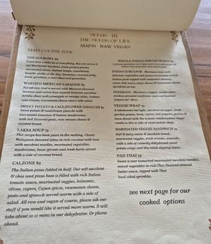 Menu at The Seeds of Life in Ubud