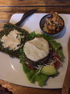 Pesto burger - have to eat it with knife and fork really  at The Seeds of Life in Ubud