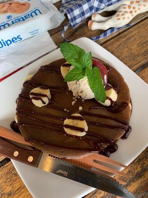 Pancakes with nice ice cream on top  at The Seeds of Life in Ubud