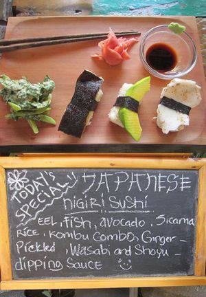 It's on the same small street as one of the two SOMA restaurants, just south of Jl Raya Ubud. The raw vegan nigiri sushi, bimbimbap and burger were amazingly delicious. at The Seeds of Life in Ubud