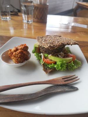 Pesto burger. Amazing ! Good portion at The Seeds of Life in Ubud